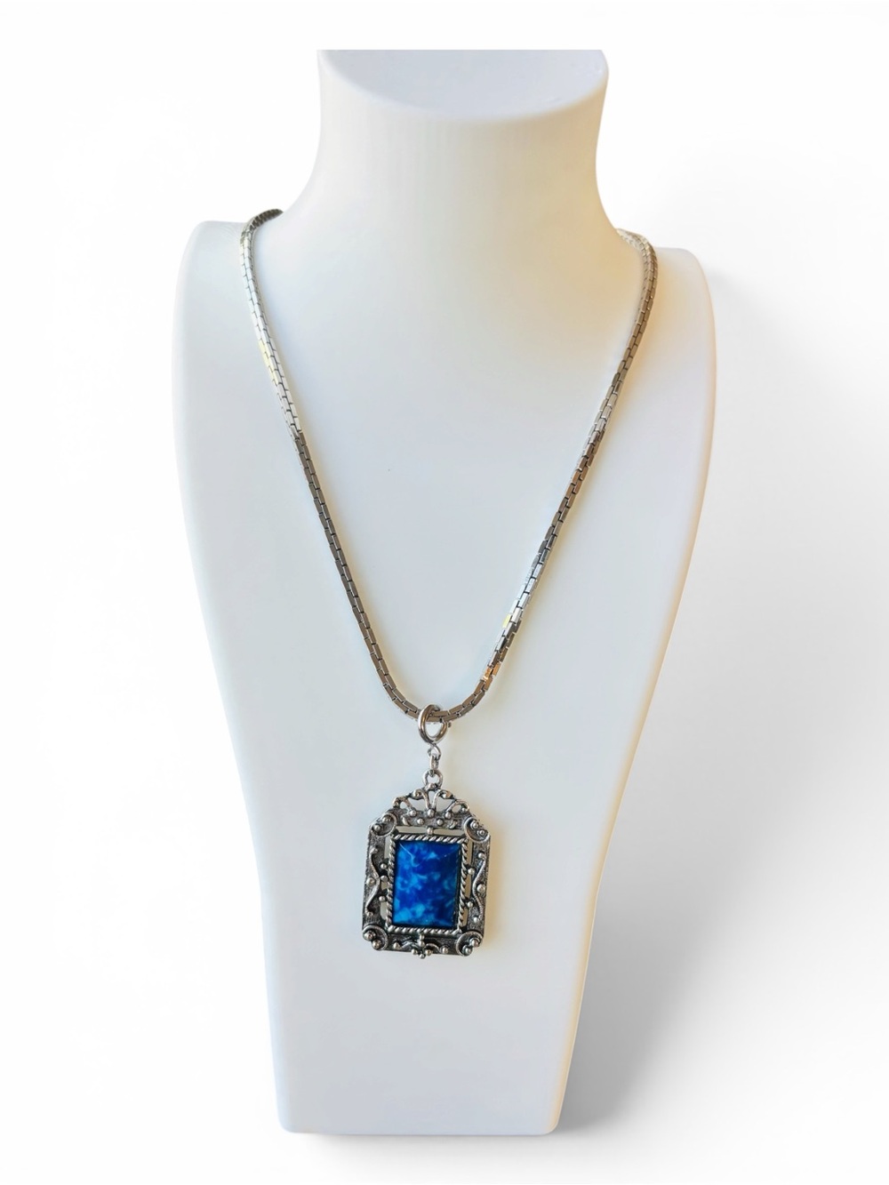 VTG Sarah Coventry cross Pendant Blue ornate Reversible 24"